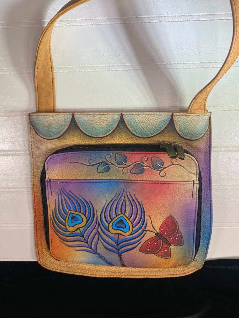 ANNA by ANUSCHKA Hand Painted Leather Shoulder or Cross Body Purse,